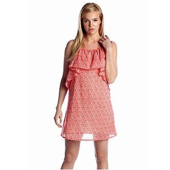 LaRoque Red Spotted Animal Print Flounce Ruffle Halter Mini Dress Women’s Size 4 - Picture 1 of 9